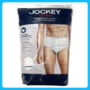 Jockey Low Rise Briefs Men 38 White Cotton  4 PACK  StayNew Y Front Underwear